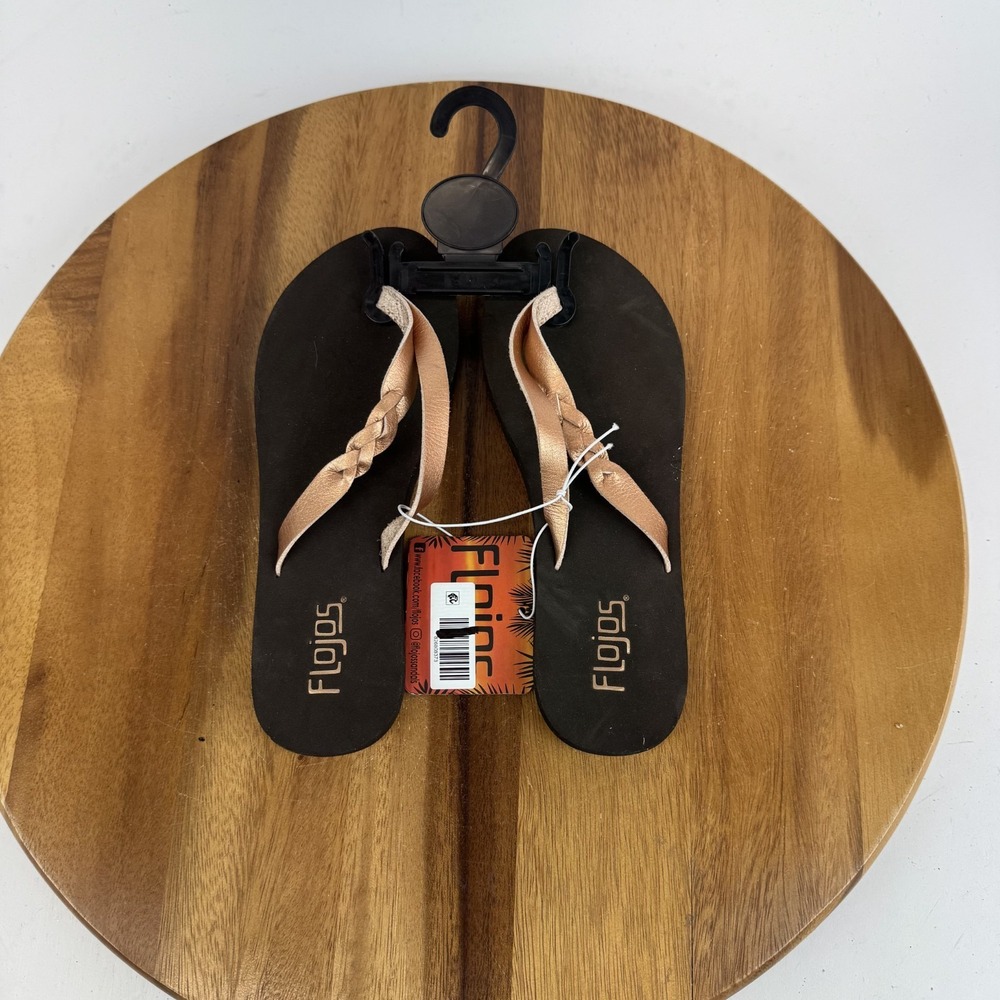 New NWT Womens Flojos Serenity Metallic Pink Brown Flip Flops Sandals Size 6 M